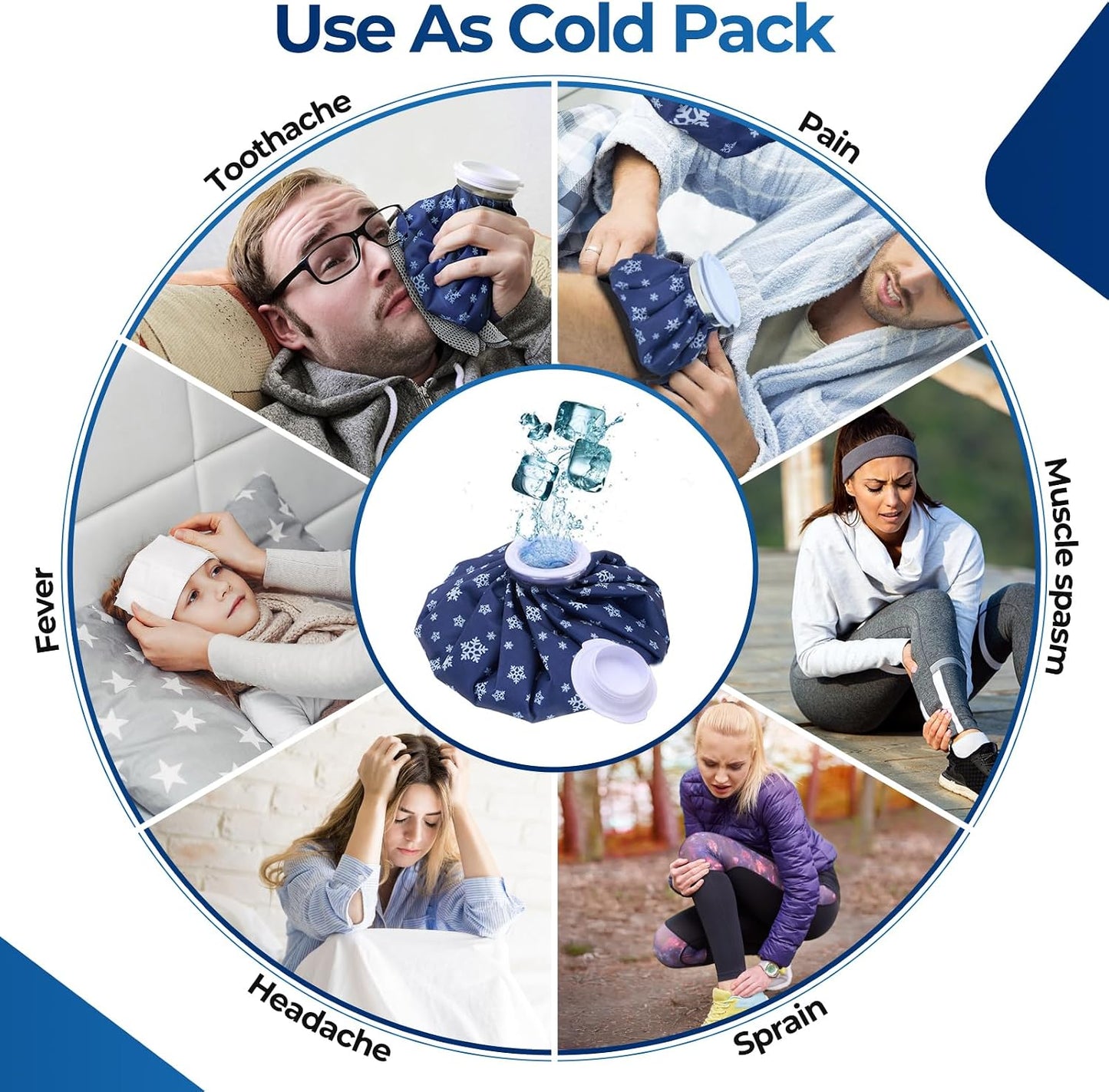 Ice Bags for Injuries Reusable: Ohuhu 3 Packs Ice Cold Packs with 2 Wrap Ice Bag Hot Water Hot & Cold Therapy Pain Relief for Knee Leg Injury No-Leak Waterproof Ice Bags 3 Sizes 6"/9"/11", Light Blue