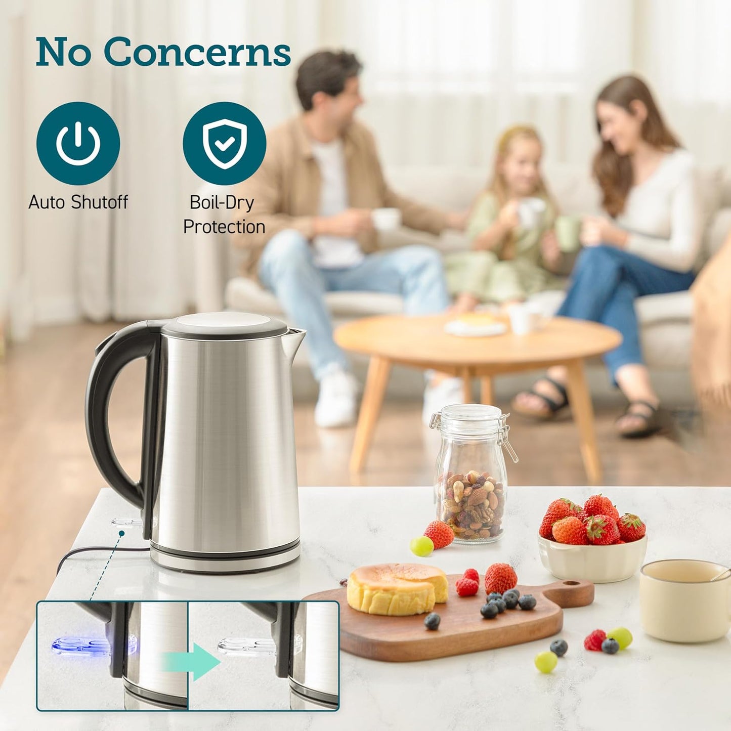 Cosori Stainless Steel Electric Kettle, Plastic-Free Interior, 1.5L, Black | Cool-Touch Double-Wall, Auto Shut-Off, Boil-Dry Protection, Tea Kettle, Hot Water Boiler, 1500W