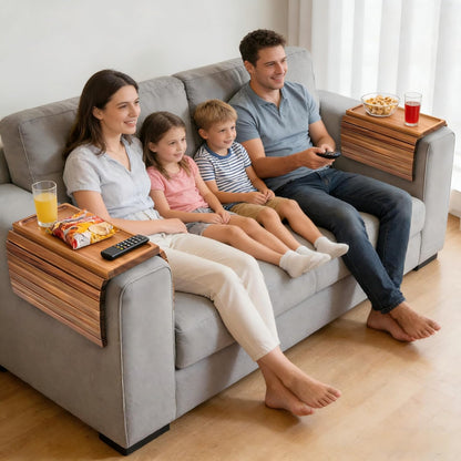 Acacia Wood Couch Armrest Table, Couch Arm Tray, Foldable Anti-Slip Wood Couch Tray, Sofa Cup Holder for Drink Snacks Remote Control