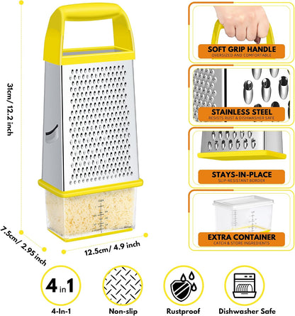 Urbanstrive Cheese Grater With Container Box Grater Stainless Steel Graters for Kitchen Cheese Shredder Parmesan Shredder Kitchen Gadgets Kitchen Tools Kitchen Gifts for Chef Dishwasher Safe Zester