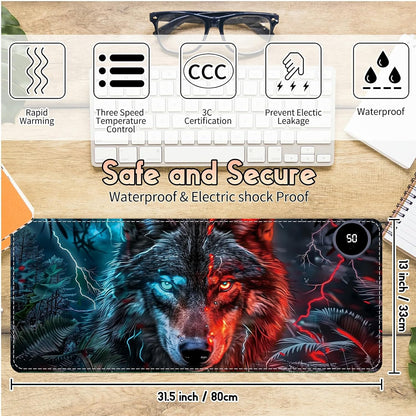 Heated Desk Pad Heated Large Mouse Pad, Electric Quickly Warm Desk Mat with 3 Levels Heating 3 Hours Auto Shut-Off, 31.5" x 13" Warm Gaming Mousepad Hand Foot Warmer, Baby Elephant