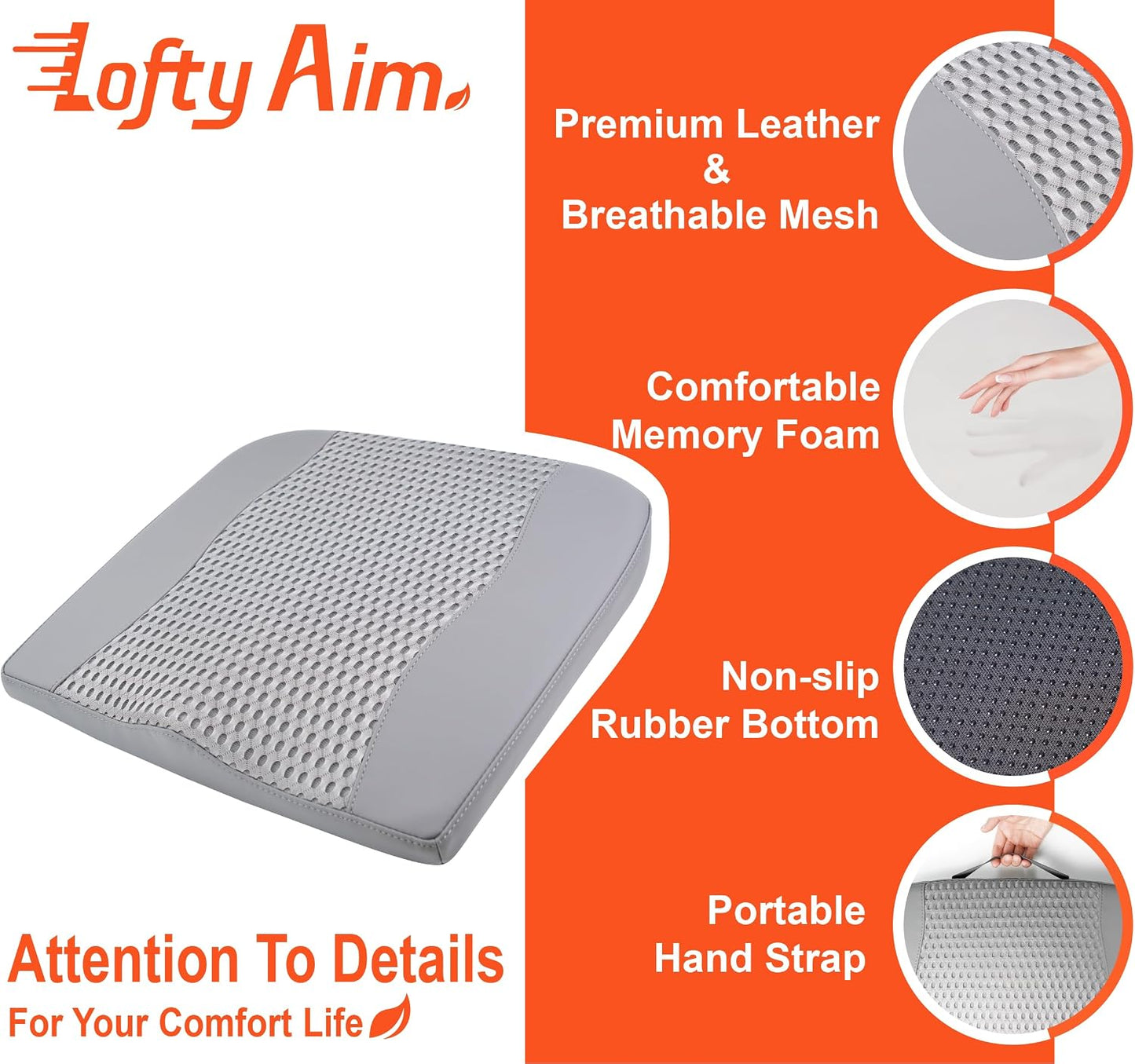 Lofty Aim Car Seat Cushion, Memory Foam Car Seat Cushions for Long Driving | Comfy Car Seat Pillow for Pain Relief, Driver Seat Cushion Adds Height, Butt Cushion for Car, Truck, Office Chair, Black