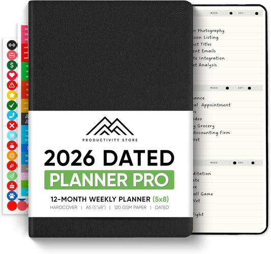 Dated, 2026 Planner, 5.8” x 8.3” - The #1 Productivity Planner to Achieve Your 2026 Goals - Planner 2026-2027 by PRODUCTIVITY STORE (A5, GREY)