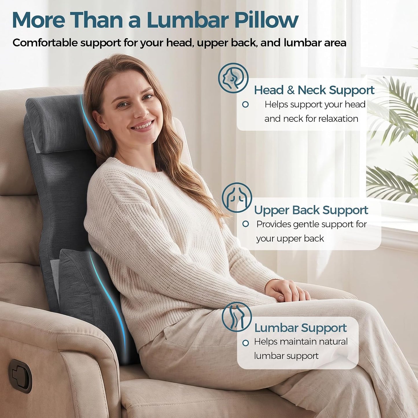 Shinnwa Adjustable Lumbar Support Pillow for Recliner with Headrest | Self-gripping fabric,Shredde memory foam Back Support Pillow with Headrest, Lower Back Pillow for Chair and Couch
