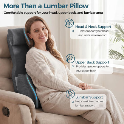 Shinnwa Adjustable Lumbar Support Pillow for Recliner with Headrest | Self-gripping fabric,Shredde memory foam Back Support Pillow with Headrest, Lower Back Pillow for Chair and Couch