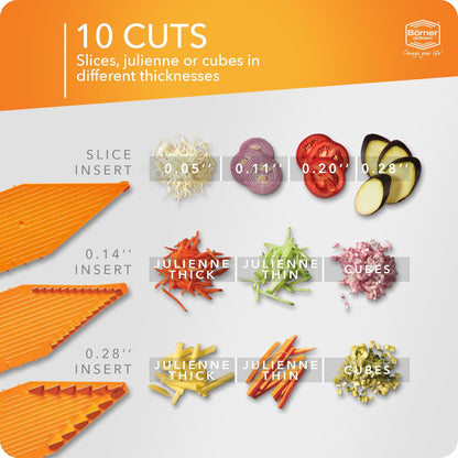 Mandoline Food Slicer Börner V5 (Profi Set) by Reston Lloyd • V-Slicer with 4 Inserts, Docking Station & Food Holder • Made in Germany • Fruit & Vegetable Chopper • Multiple Settings • Color: Lime