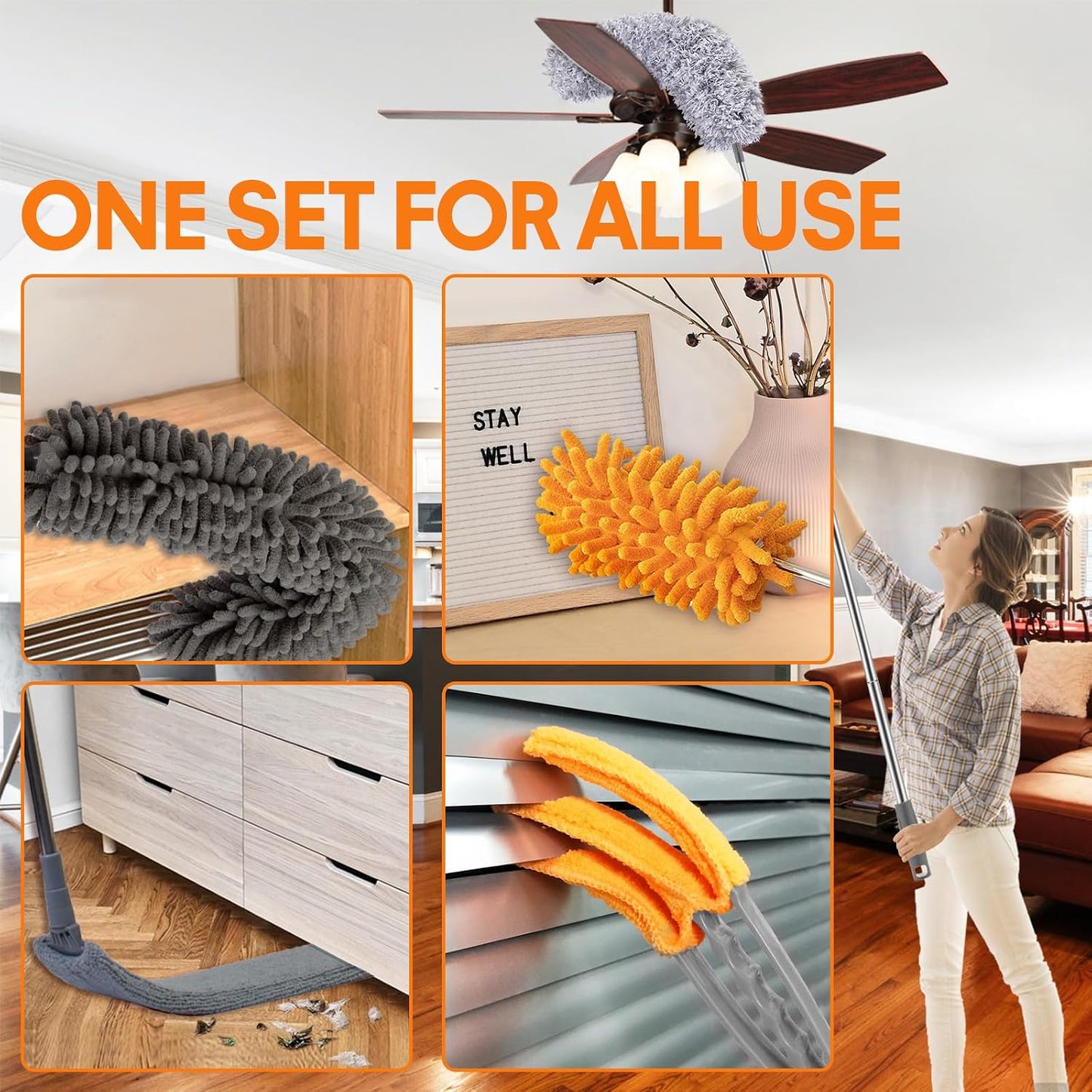 Retractable Gap Dust Cleaner, 3 Microfiber Cloths, 30-100 Inch Handle, Gray | Retractable Duster Brush with Washable Replaceable Head Cleans Under Appliances, Sofas, Beds, Refrigerators and Furniture