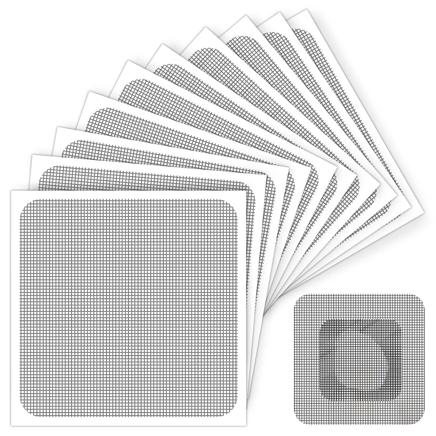 Matenf Window Screen Repair Patches, 4" x 4", 10 PCS, Black | 3-Layer Sticky Mesh Patches, Invisible Budget-Friendly, Tool-Free Waterproof Fix for Screen Tears, Holes and Pet Scratches