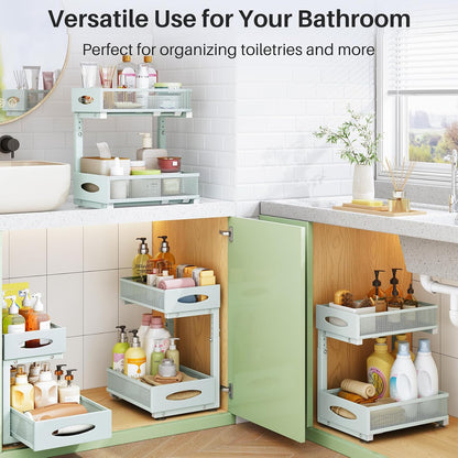 Under Sink Organizer, 2 Tier Pull out Cabinet Organizer Baskets with Mesh Sliding Drawers, Slide out Storage Shelf for Home, Kitchen, Bathroom, Pantry, Office Cabinet, Countertop(1 Pack)