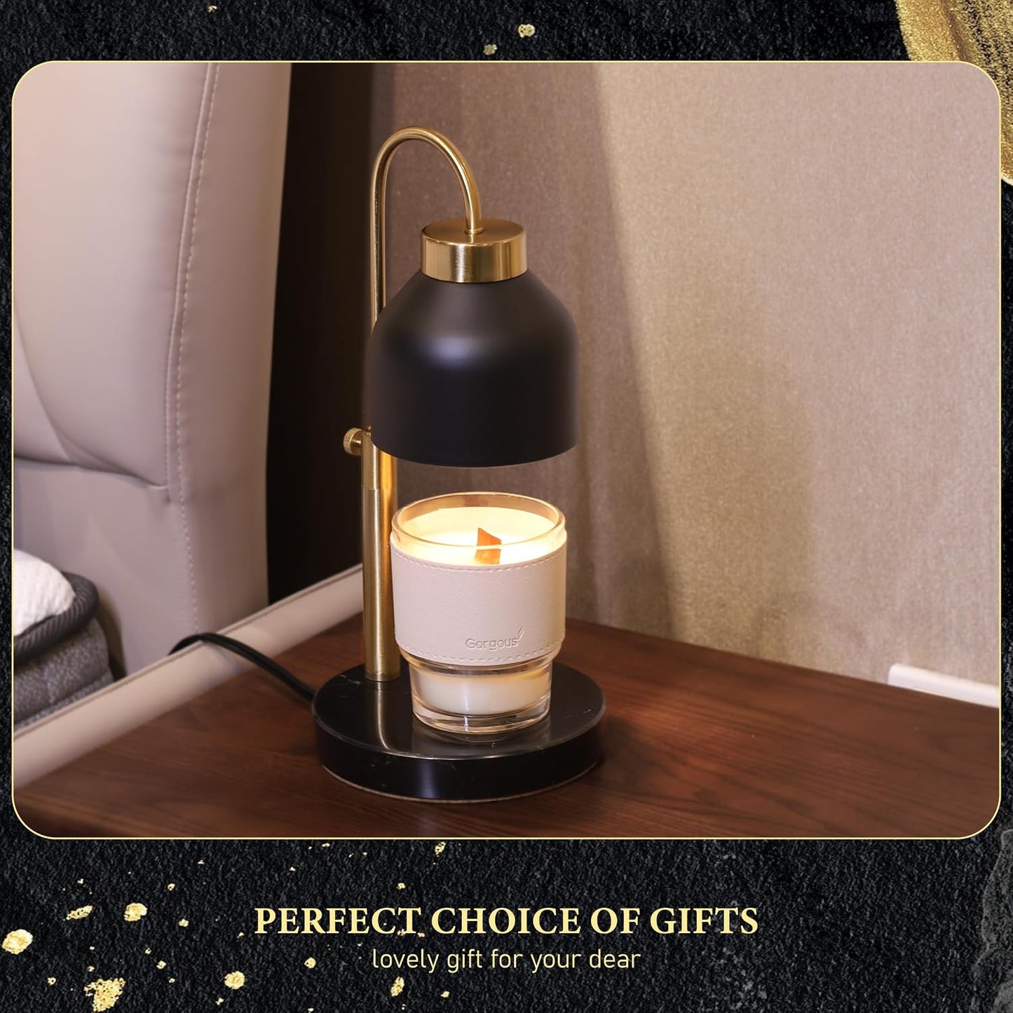 AIKUT Candle Warmer Lamp, with 2 Bulbs,Timer & Dimmer,Compatible with Large Yankee Candle Jars,3 Wick Candles,Height Adjustable Electric Top Melter,110-120v, (Black Marble)