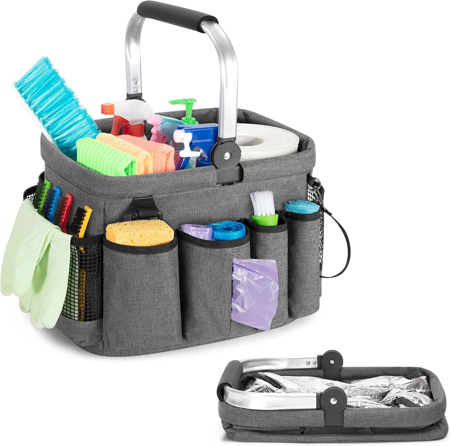 PGmoon Cleaning Caddy Organizer with Handle,Black | Cleaning Tote Bag with Multiple Pockets for Cleaning Supplies, Products Storage, Housekeepers, Kitchen Cleaning Supplies