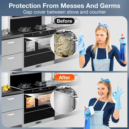 2PCS Kitchen Stove Counter Gap Covers Stainless Steel (13.8"-27.5" Black) | Cooktop Trim Kit, Stove Gap Guards, Oven Gap Filler, Easy to Clean, Heat Resistant & Effectively Protect Stove Gap Filler