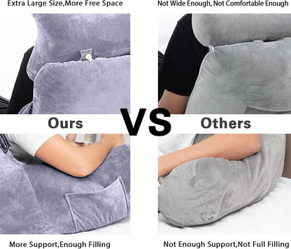 SLIGUY Reading Pillow-Bed Rest Pillow with Detachable Neck Roll & Support Arm for Sitting in Bed Couch or Floor-Backrest Reading Pillow Adult Back Pillow for Reading/Watching TV/Gaming,Dark Grey