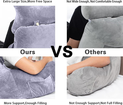 SLIGUY Reading Pillow-Bed Rest Pillow with Detachable Neck Roll & Support Arm for Sitting in Bed Couch or Floor-Backrest Reading Pillow Adult Back Pillow for Reading/Watching TV/Gaming,Dark Grey