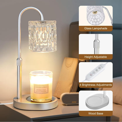 Dreamholder Electric Candle Warmer Lamp with Timer & Dimmer, Adjustable Height Wax Melt Warmer for Jar Candles, Wood Base Candle Melter, Floral Home Decor Gifts for Women, Mom, Natural Wood