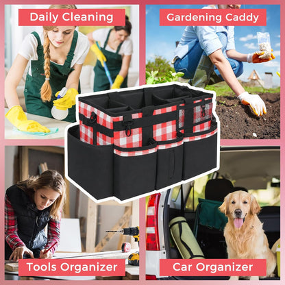 SCAVATA Wearable Cleaning Caddy, Cleaning Caddy Supplies Organizer with Handle & Shoulder Straps for Housekeepers, Under Sink & Car Cleaning Tool Organizers Bag with 4 Foldable Divider (NavyBlue)