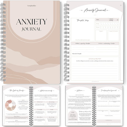 Templatables Anxiety Journal for Adults – CBT Therapy Workbook with Guided Prompts, Trigger Tracker, Sleep & Hydration Logs | Undated A5 Mental Health Notebook for Anxiety Relief & Stress Management