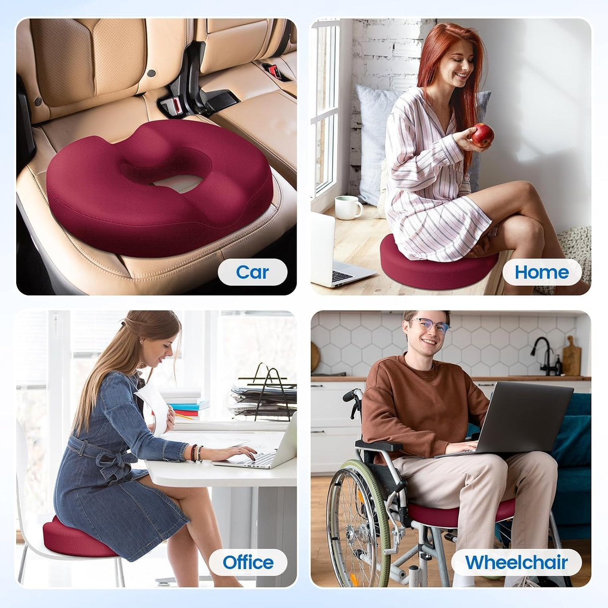 Donut Pillow Seat Cushion, Cooling Gel Memory Foam Chair Cushion, Black