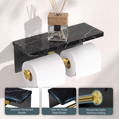 FORIOUS Toilet Paper Holder with Shelf, Commercial Toilet Paper Dispensers | Brushed Nickel | Wall Mount Bathroom Tissue Holder | SUS304 Stainless Steel Rustproof | Double Tissue Roll Holder