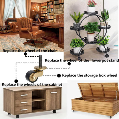 Semetall 4PCS Swivel Caster Wheels Square Cup Furniture Castors (Bronze) | 150kg Load Capacity, with Screws for Piano Feet, Sofa, Table, 1.02 Inch (26mm) Wheels