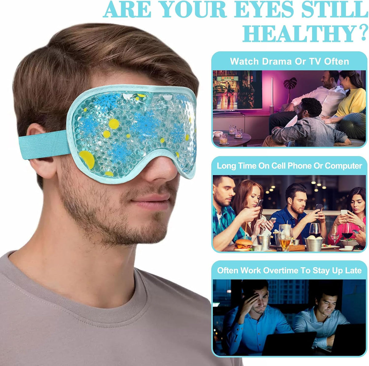 2 Pack Cooling Eye Mask, Reusable Gel Eye Masks Cold & Warm Compress