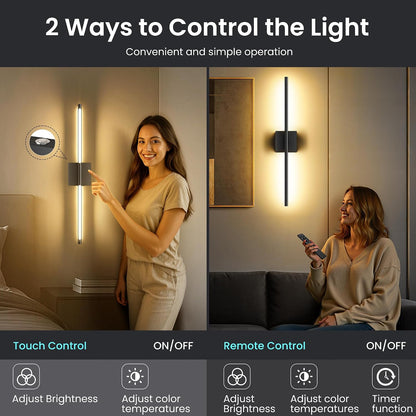 10000mAh Rechargeable Wall Lights, Black Gold, 29 Inch, 3CCT, 2 Pack