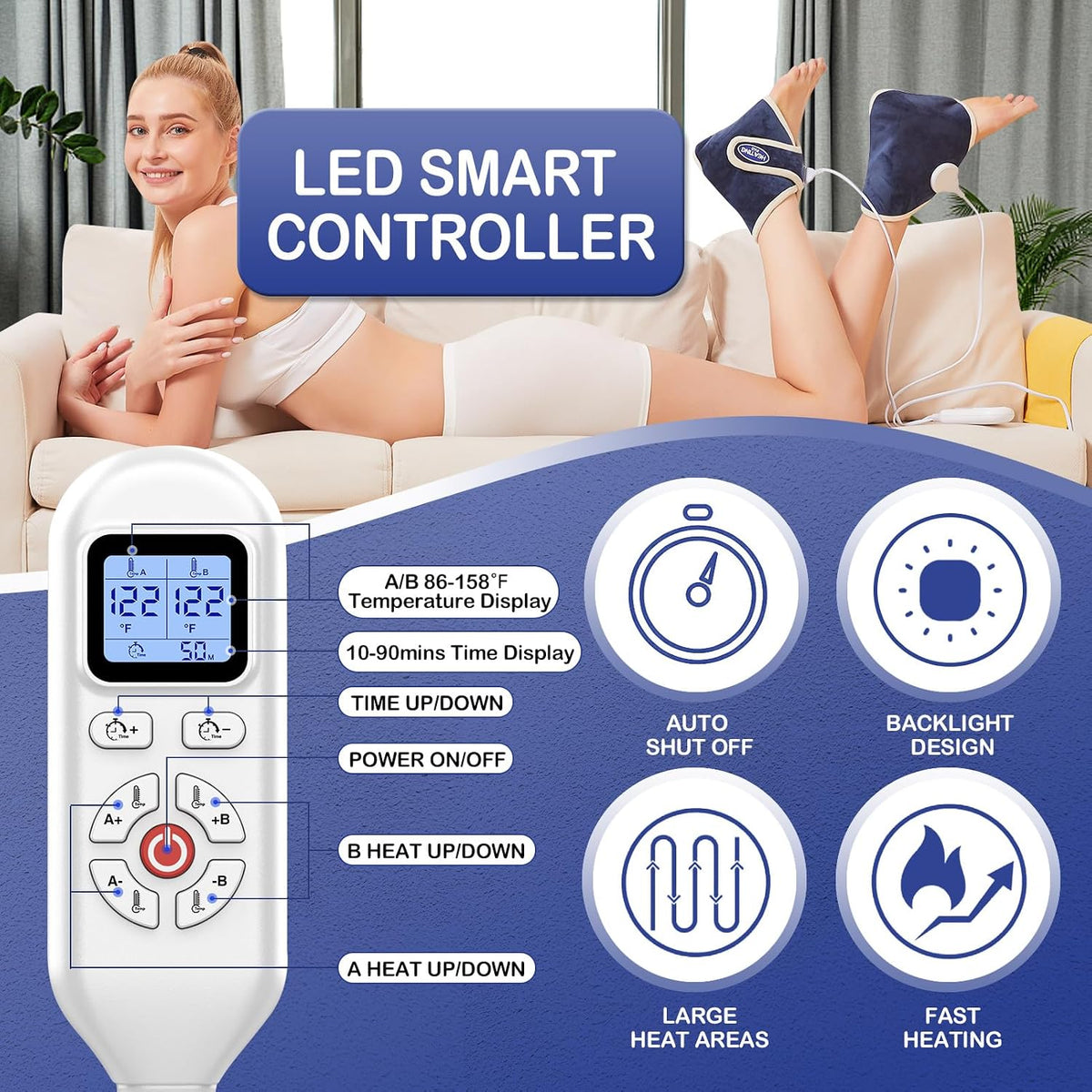 Cordless Foot Warmer with Heat and Massage - Rechargeable Heating Pad for Feet, 3 Temp & Vibration Levels, 60 Min Timer for Plantar Fasciitis, Ankle Pain, Cold Feet at Home, Office, Sleeping