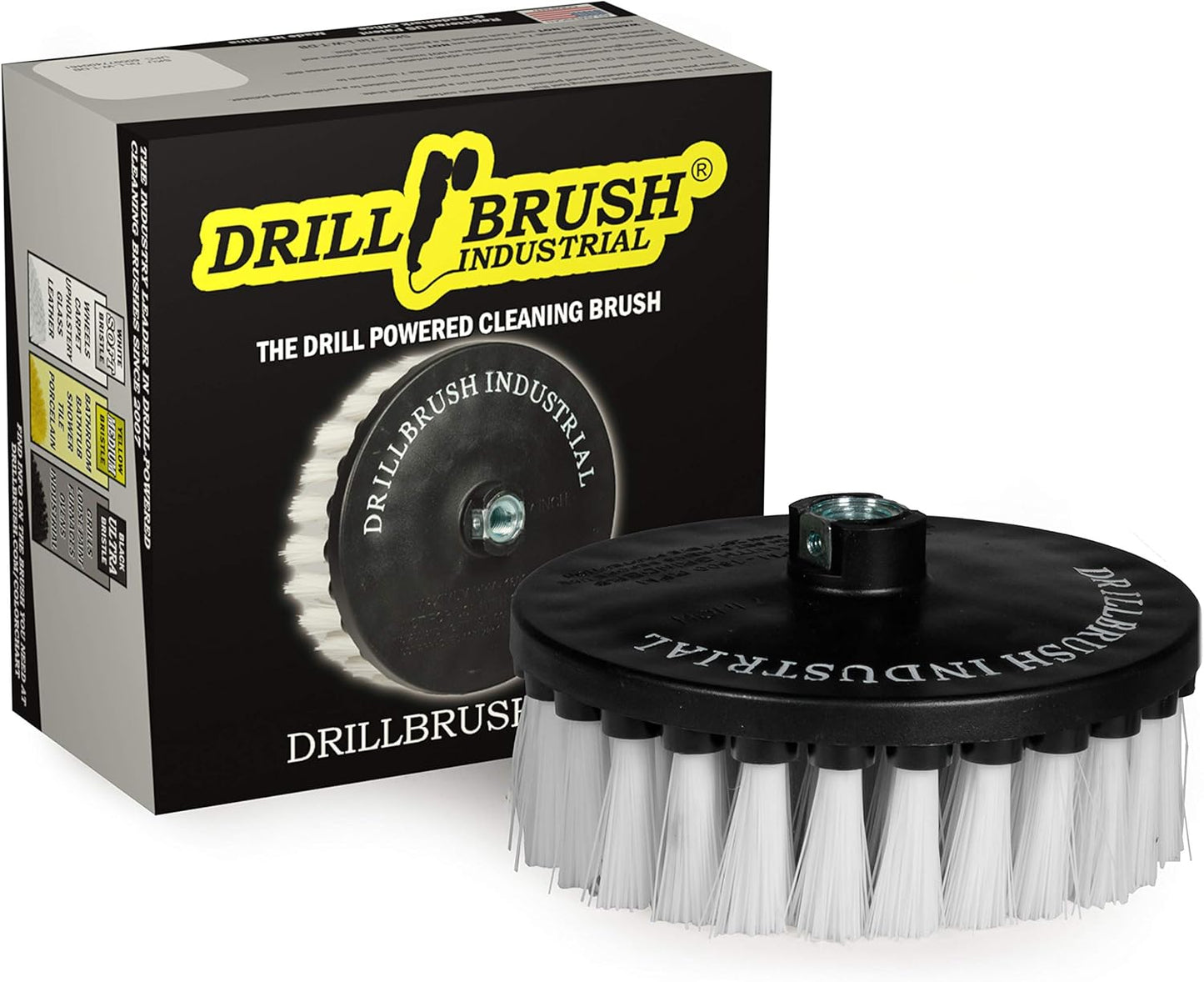 7in Boat Brush Variable Speed Polisher Attachment - Medium Yellow Bristles | Bathroom Accessories - Cleaning Supplies - Deck Scrub Brush - 5/8 x 11 Threaded Hub - Tile - Shower Cleaner - Flooring