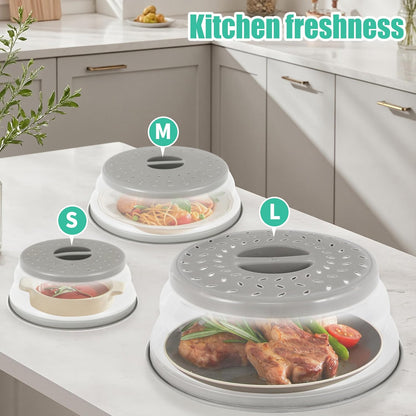 Collapsible Microwave Food Cover, Splatter Guard,Vented Microwave Lid for Food, BPA free TPR, Dishwasher safe，12inch,Grey