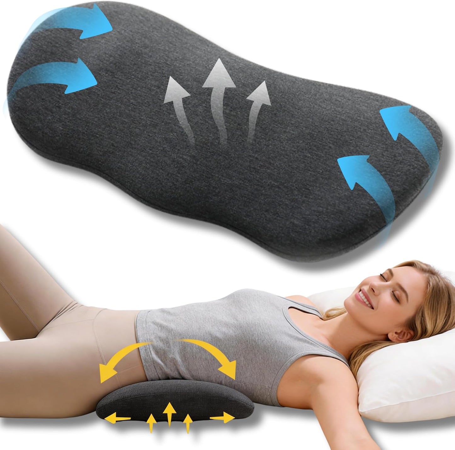 Lumbar Support Pillow for Sleeping - Back Pillow for Sciatica & Back Pain | Memory Foam Lumbar Pillow for Lower Back Pain Relief, Ergonomic Pillow for Side/Back/Stomach Sleepers with Washable Cover