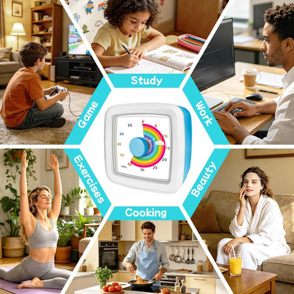 Visual Timer for Kids 60 Minute Countdown Clock – Silent Cube Timer with Rainbow Cloud Design, Plastic Kids Visual Timer, Toddler Timers for Classroom Home Kitchen Study Tools, Green