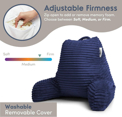 Nestl Reading Pillow with Shredded Memory Foam, Luxe Cut Plush Back Pillow for Sitting Up in Bed, Back and Arms Adjustable Support for Adult & Teens, Backrest Pillows with Washable Cover Dark Grey