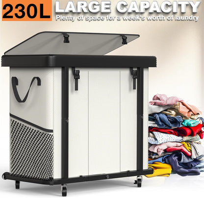 Laundry Hamper with Wheels,150L Leather Patchwork Clothes Hamper Black | Rolling Laundry Basket with Sturdy Metal Frame, Removable Washable Bag,Tall Clothes Sorter for Bedroom, Laundry Room, Dorm