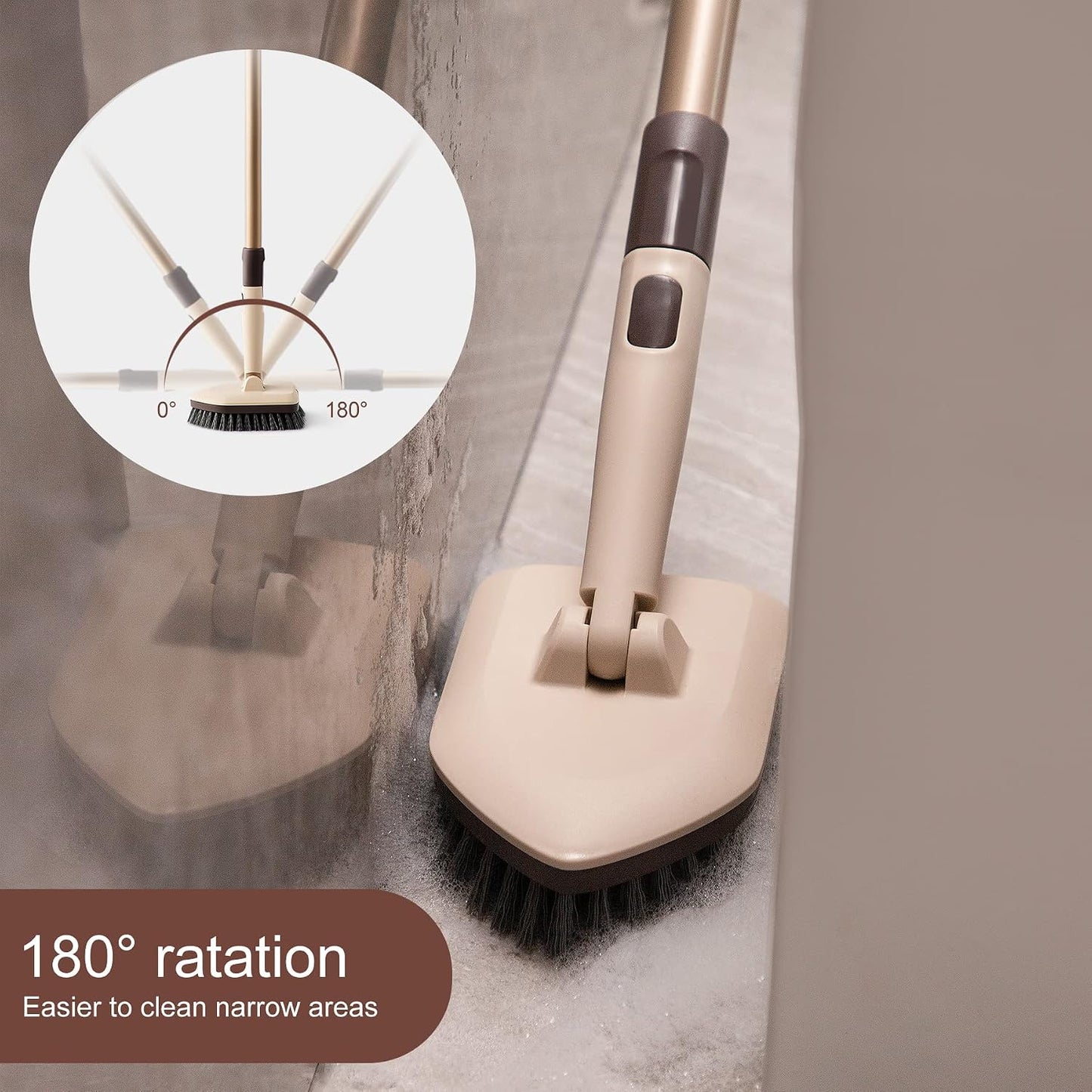 Eyliden Tub & Tile Scrubber Kit with Long Handle, 2 Different Cleaner Brush | Heavy-Duty Stiff Bristle and 2 Non-Scratch Scrub Pads, for Grout Bath Glass Kitchen Floor Shower Boat Deck RV Wash Cleaning