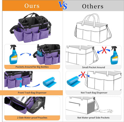 LoDrid Wearable Cleaning Caddy Bag with 4 Foldable Dividers, Black | Cleaning Supply Organizer with Shoulder Strap and Side Handles for Cleaners & Housekeepers