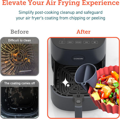 Cosori Air Fryer Silicone Liners for 3-5 Qt, Foldable 7.6 Inch Reusable Basket, Certified Food Grade Accessories, Resistant up to 450°F, Thickened & Durable, Non-stick Dishwasher Safe, Gloves, 2 Pcs