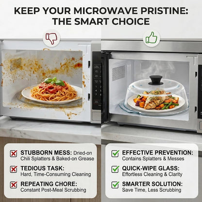 9.5 Inch Borosilicate Glass Microwave Splatter Cover with Silicone Mat | Clear microwave cover for food with dual vents keeps meals visible while helping reduce splatter and steady plates