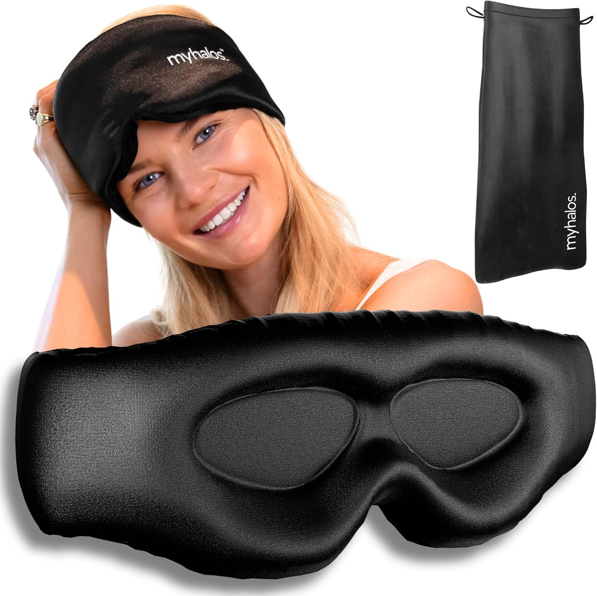 MyHalos 3D Mulberry Silk Sleep Mask, Blackout Eye Mask for Women & Men