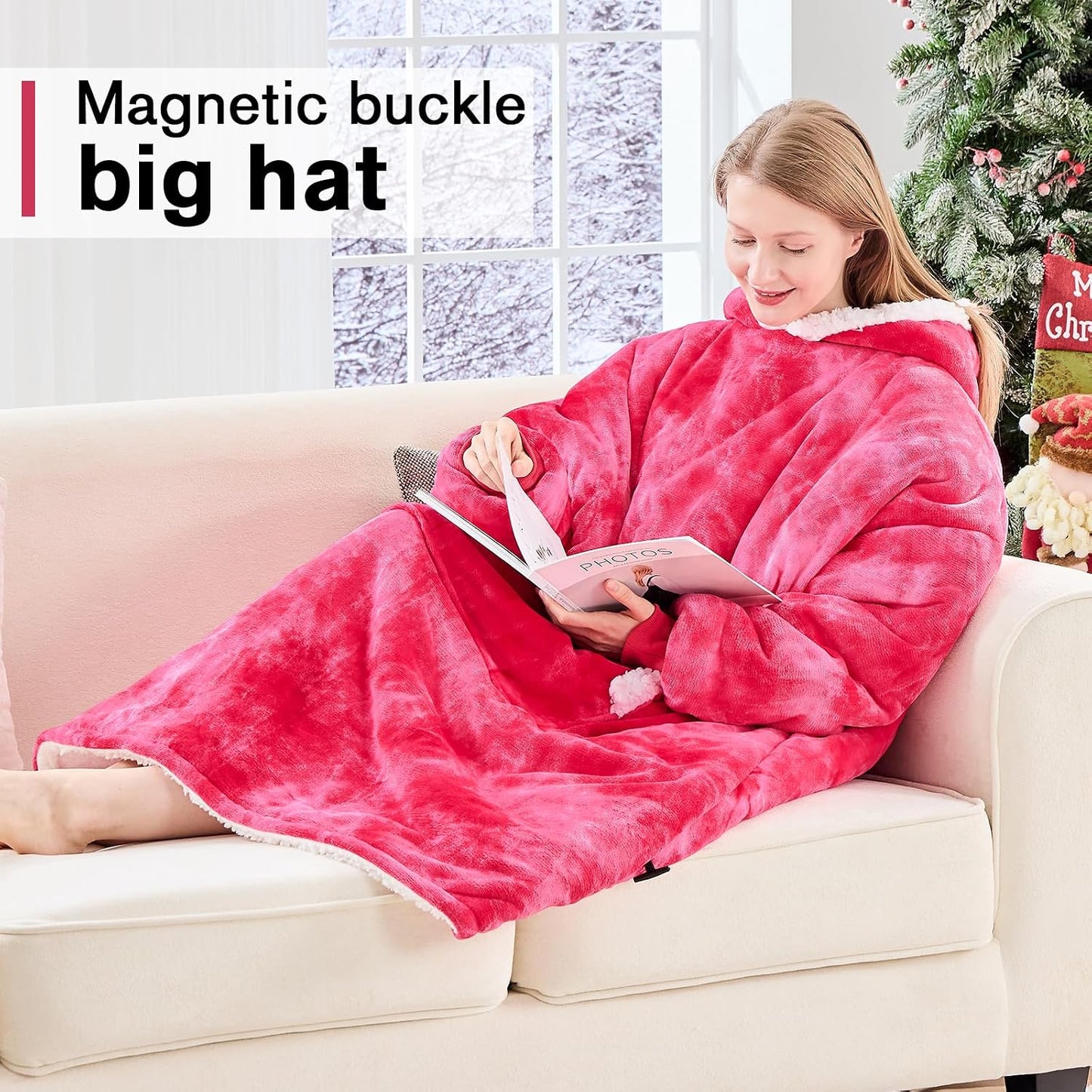 yescool Wearable Blanket Hoodie, Flannel Sherpa Fleece Blanket Sweatshirt for Adults Women Men,One Size Fits All - Colors A
