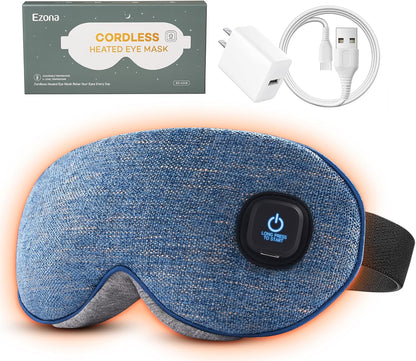 Ezona Heated Eye Mask, Cotton Cordless Warm Eye Compress Mask for Dry Eyes
