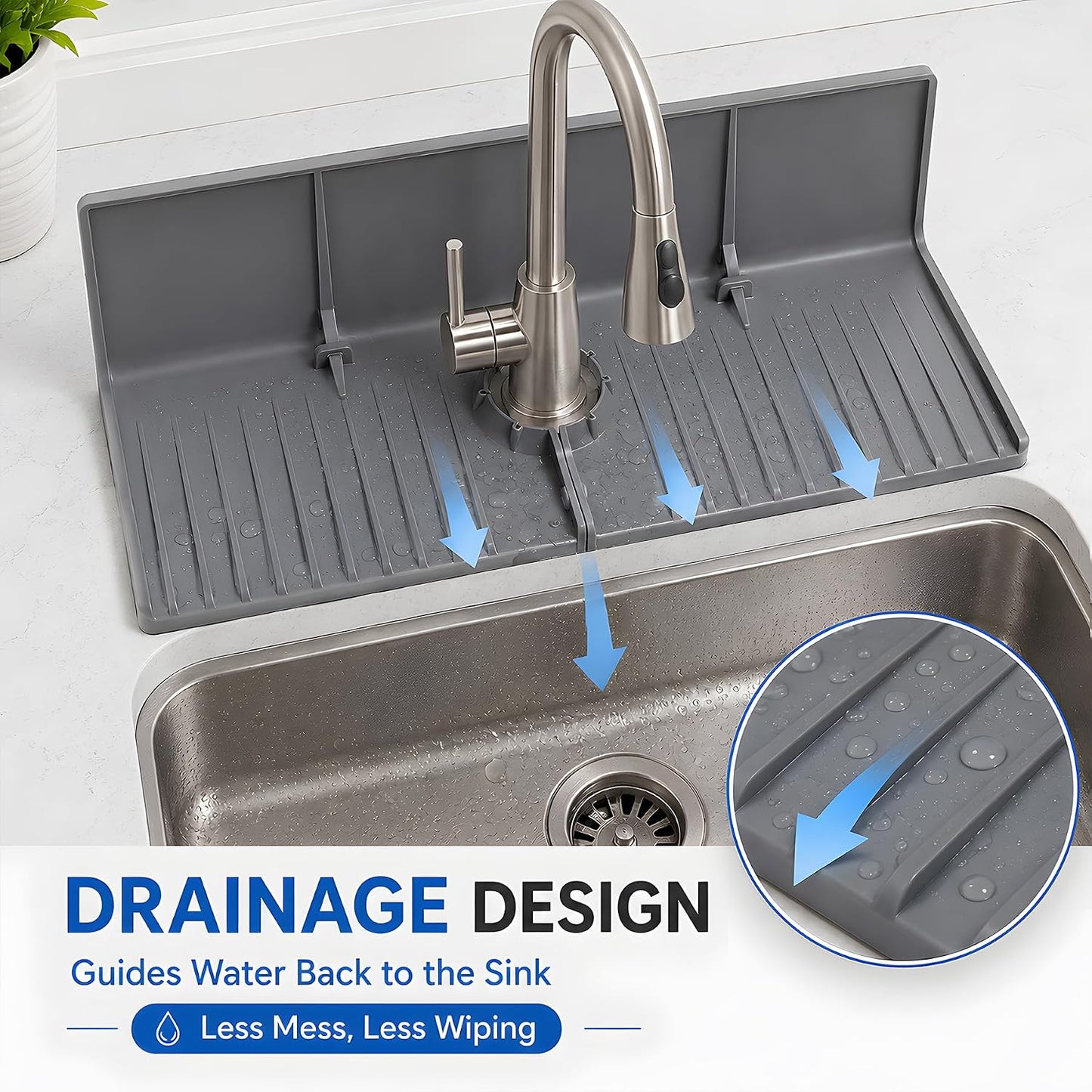 Silicone Sink Splash Guard Behind Faucet, Faucet Mat Backsplash Guard Black | Upgraded design, faucet mat for kitchen sink, drip catcher tray mat; dish soap sponge holder, kitchen counter bathroom sink