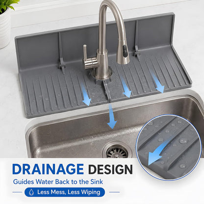 Silicone Sink Splash Guard Behind Faucet, Faucet Mat Backsplash Guard Black | Upgraded design, faucet mat for kitchen sink, drip catcher tray mat; dish soap sponge holder, kitchen counter bathroom sink