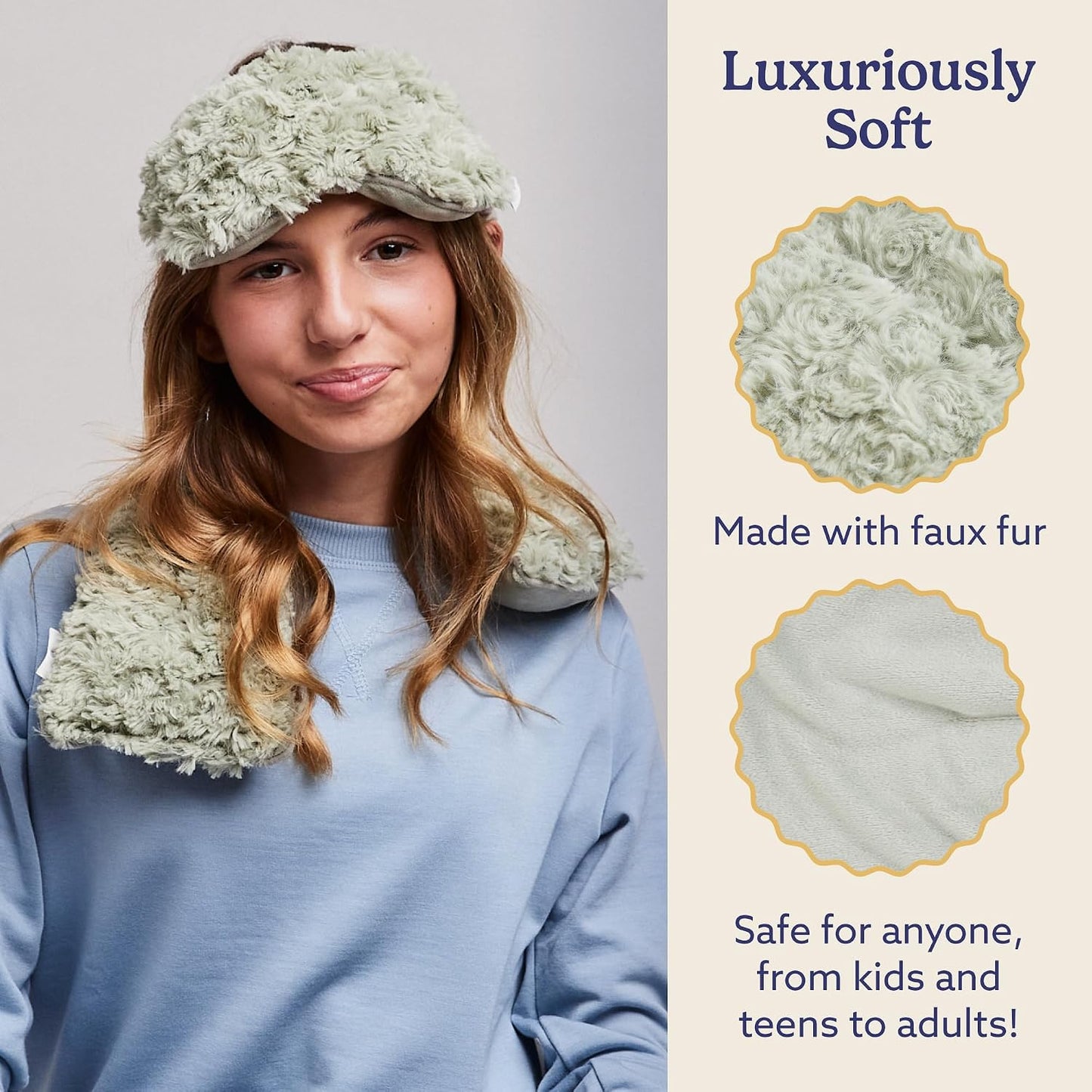 warmies Microwavable Shoulder Heating Pad, Neck Warmer & Heat Pack, Snowy | Steady Pressure, Cooling Relief, Scented with Calming French Lavender, Microwave 30 sec, Freeze 2-3 hrs, Soft Faux Fur