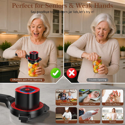 Electric Jar Opener for Seniors with Auto-Adjusting Gripper,Fit 1"-3.5" Cap | Rechargeable Jar & Bottle Openers for Weak Hands and Arthritis, Easy Twist Off Lid Opener with Rubber Gripper Pad，Red