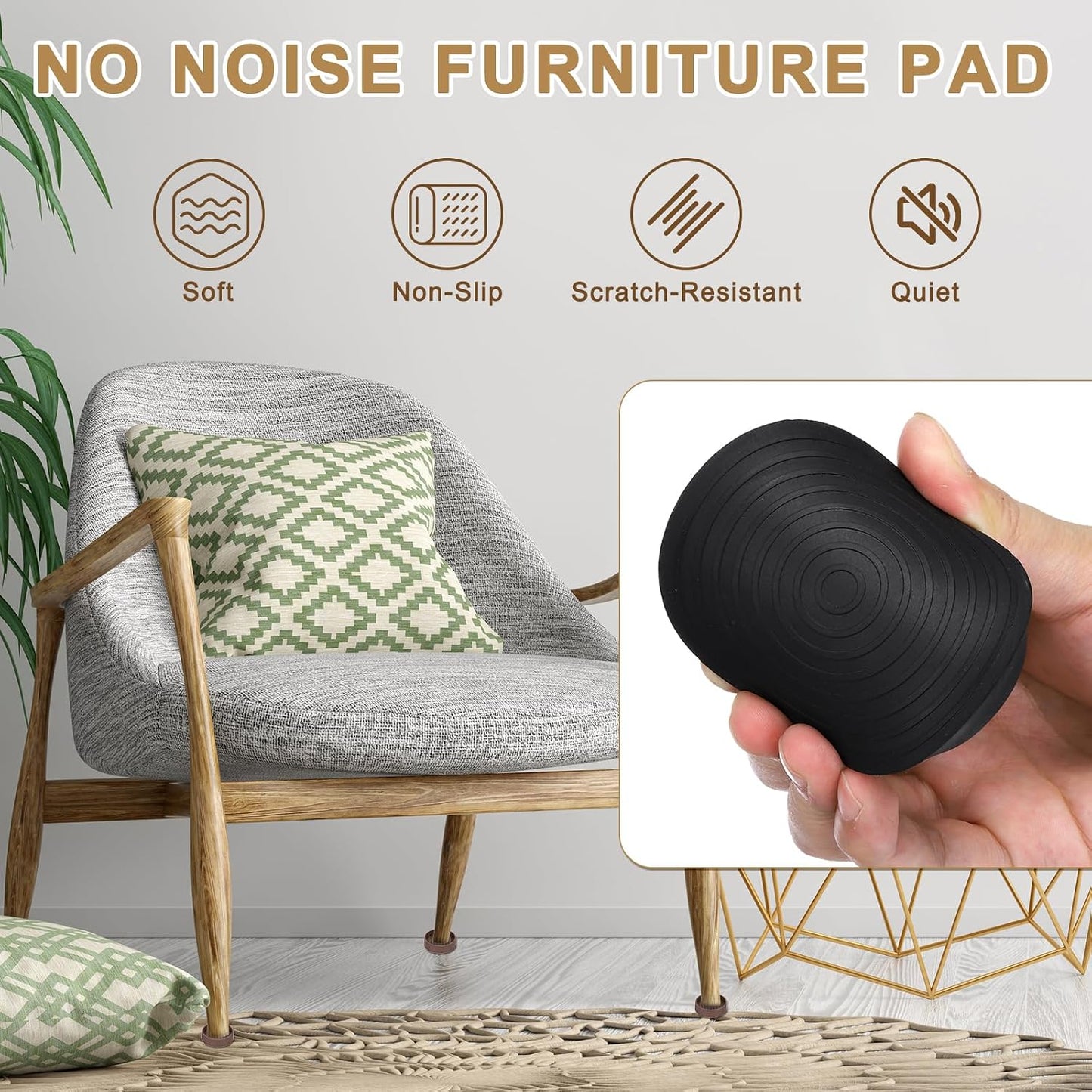 PATIKIL 4 Inch Rubber Furniture Pads, 4 Pack Non-Slip Furniture Coasters Round Anti Skid Caster Cups Furniture Feet Cup Floor Protectors for Bed Couch Stoppers, Brown