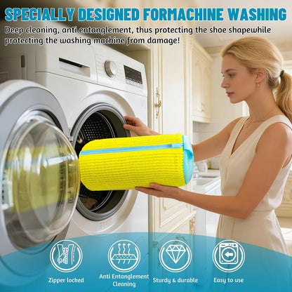 Set of 2 Reusable Shoe Laundry Bags, 360° Deep Clean, Noise-Reducing Sneaker Washing Bags for Machine Wash, Protect Shoes & Washer Drum, Anti-Skid Zipper, Durable Chenille Interior