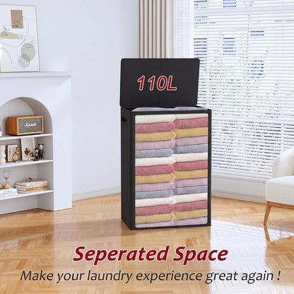 195L Laundry Hamper 3 Section,Large Laundry Hamper with Lid,Dirty Clothes Hamper with 3 Inner Bags,Collapsible Laundry Basket Organizer for Laundry Room,Bedroom,Laundry Sorter Hamper 3 Compartment