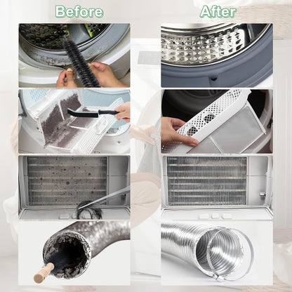 2 PCS Dryer Vent Cleaner Kit Compatible with Most Vacuum Cleaner | Dryer Lint Brush and Vacuum Hose Attachment with Universal Elastic Connector, Quickly Lint Remover