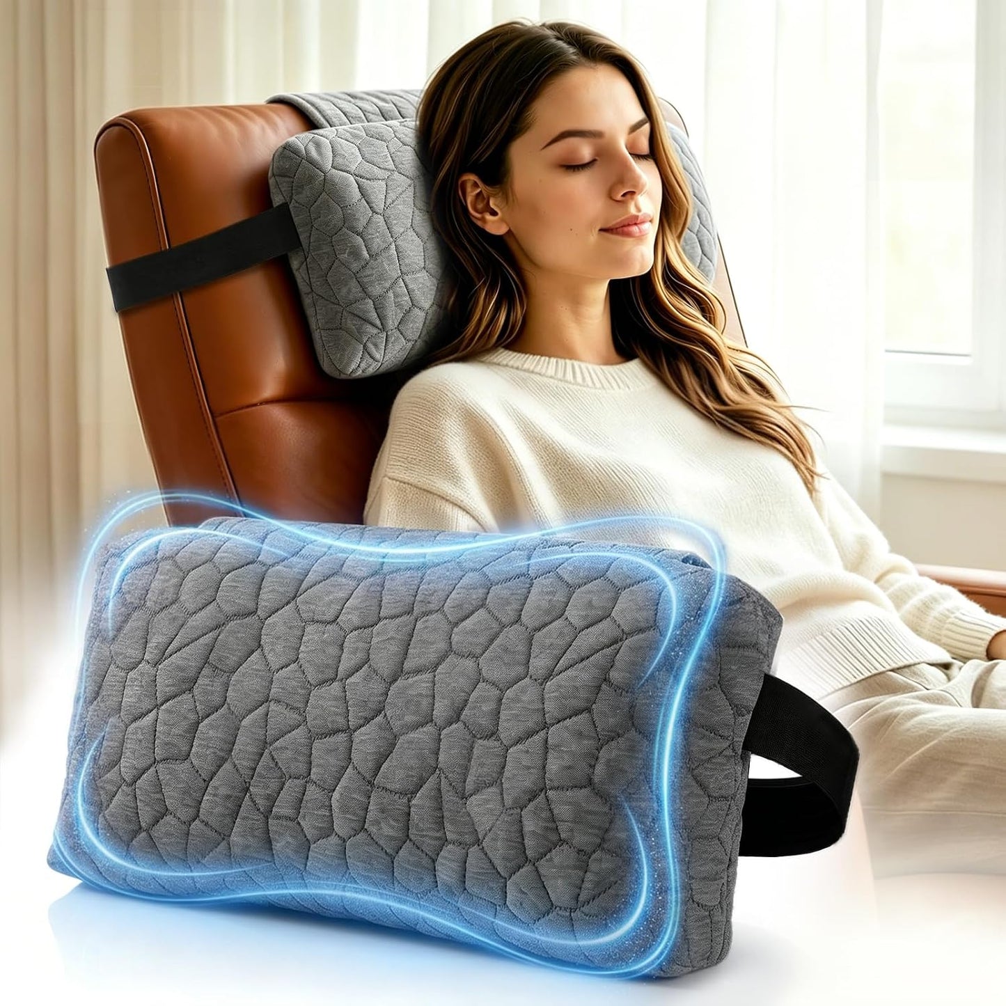 SUPA MODERN Adjustable Headrest Pillow for Recliner, Armchair & Sofa – Breathable, Non-Slip Shredded Memory Foam with Washable Cover for Neck Support & Pain Relief (Straps)