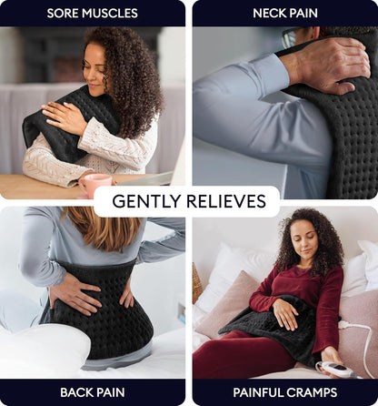 GENIANI Back Pain & Relaxation Gifts for Women – Electric Heating Pad for Back, Neck & Shoulders, Soft Microplush Electric Throw Heating Pad for Period Comfort, Fast Heating, Auto Shut Off, 12"x24"